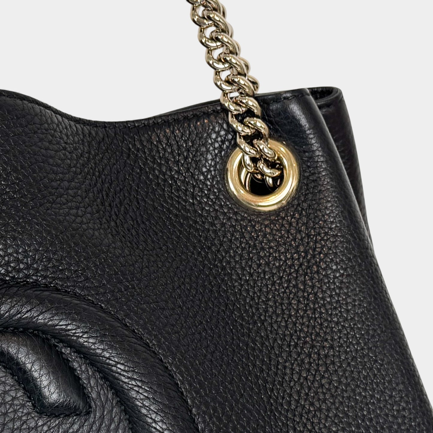Gucci Soho Double Chain Black Leather Tote Handbag