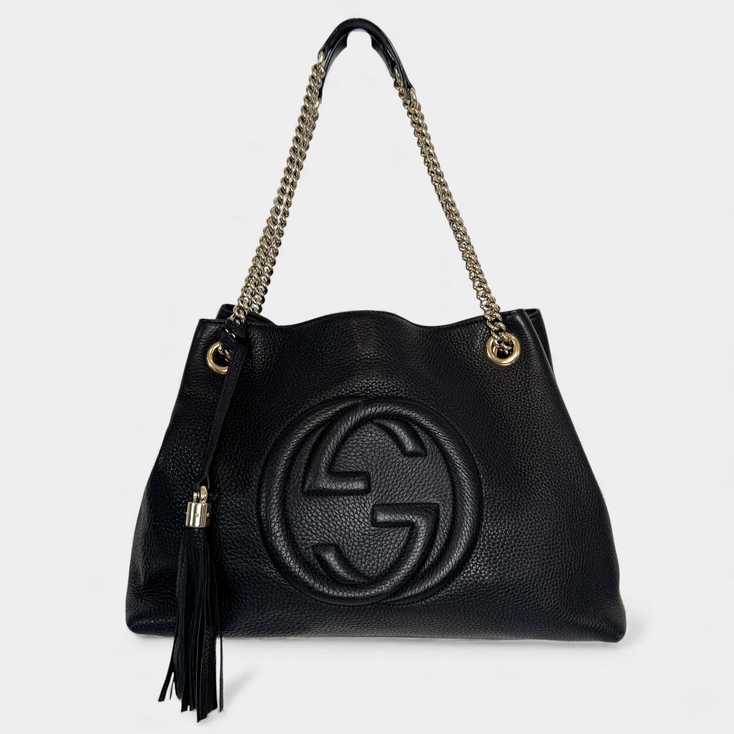Gucci Soho Double Chain Black Leather Tote Handbag
