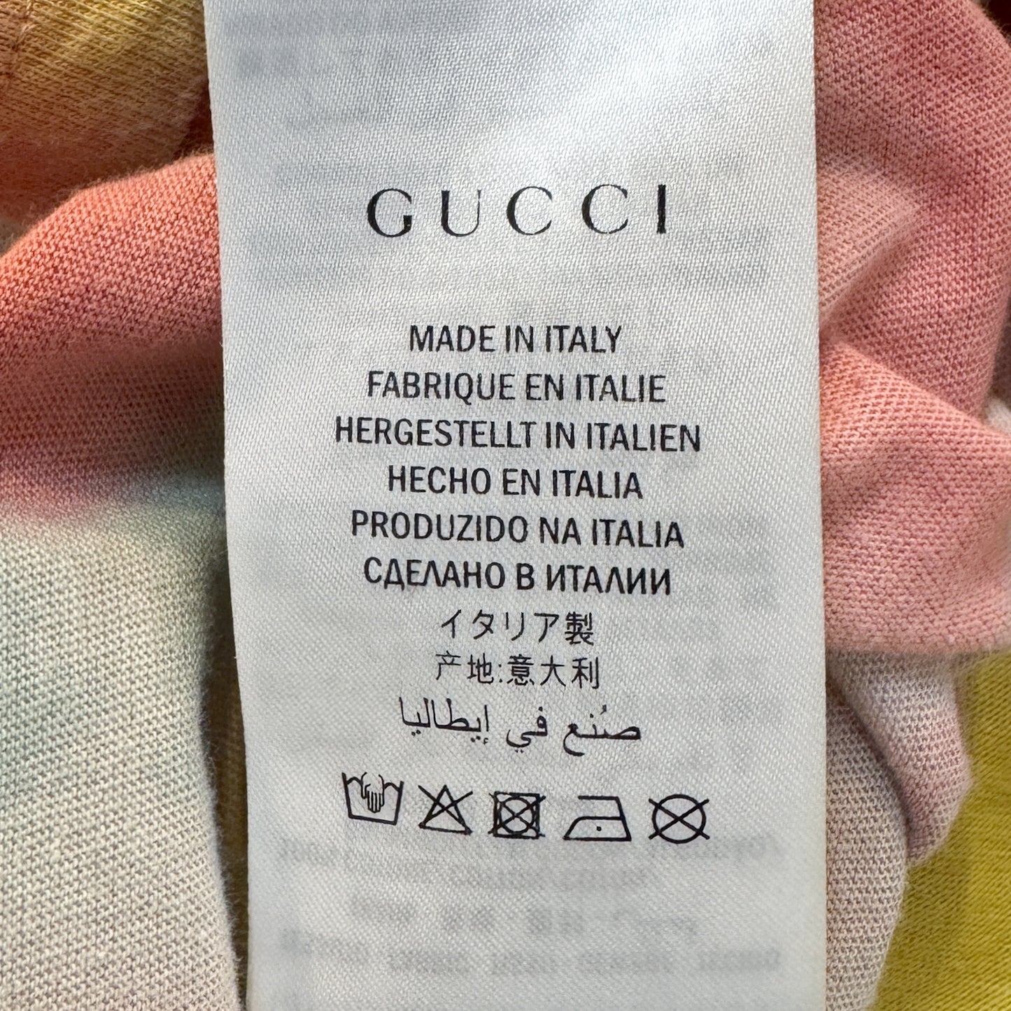 Gucci Beige Multicoloured Tie Dye Cotton Logo Tee Shirt Medium ~ Large