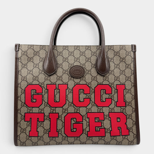 Gucci Supreme Canvas Tiger Print Tote Bag