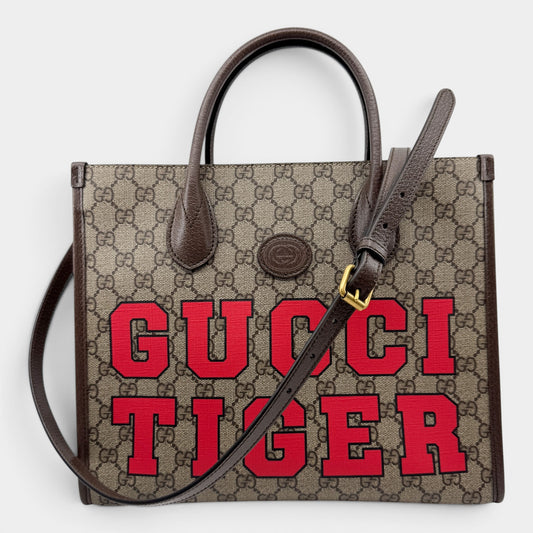 Gucci Supreme Canvas Tiger Print Tote Bag