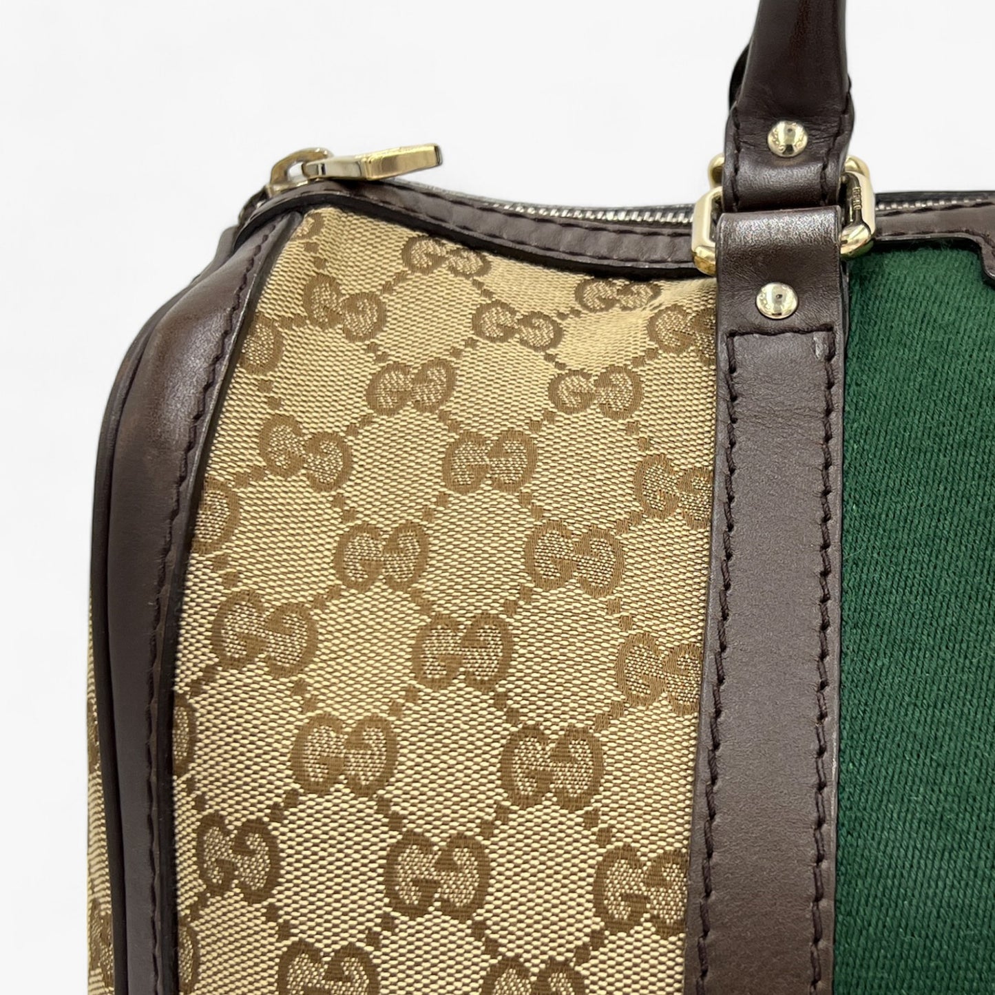 Gucci GG Canvas Leather Vintage Web Boston Bag