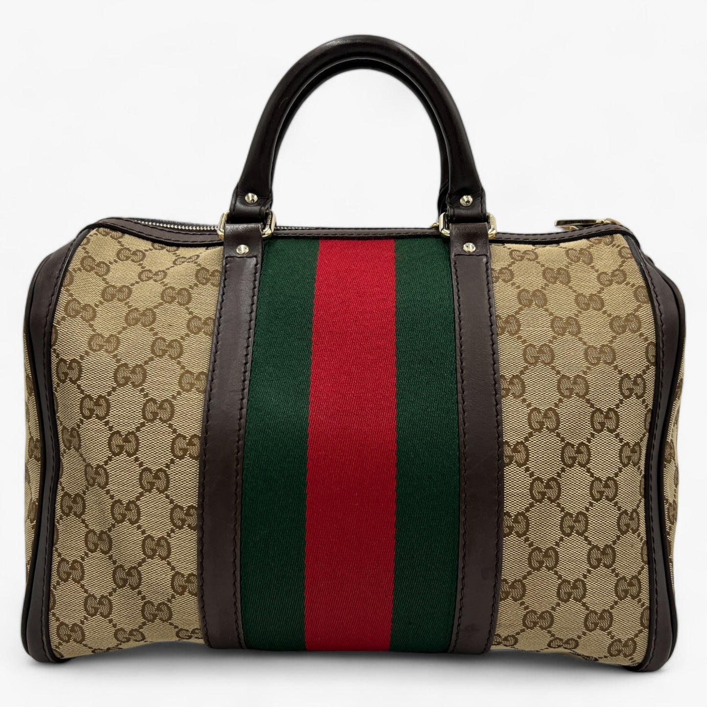 Gucci GG Canvas Leather Vintage Web Boston Bag