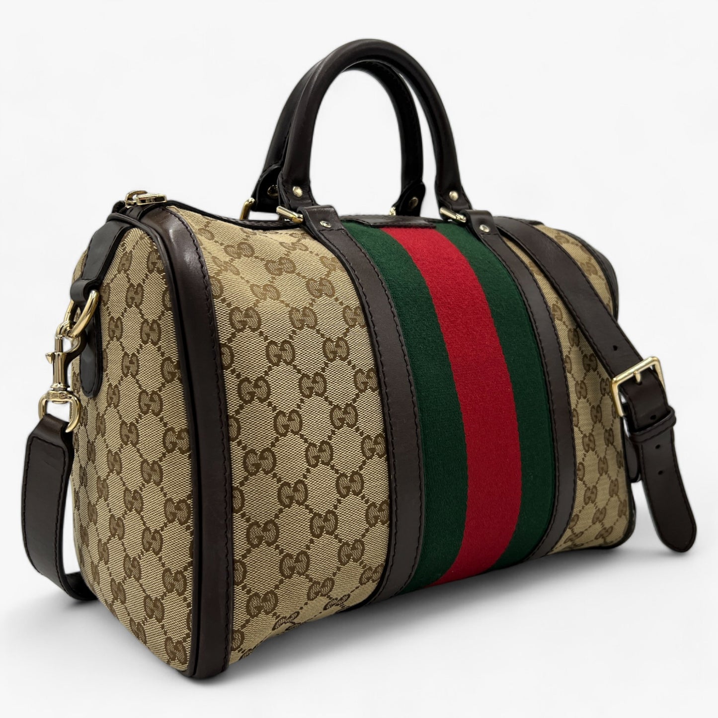 Gucci GG Canvas Leather Vintage Web Boston Bag