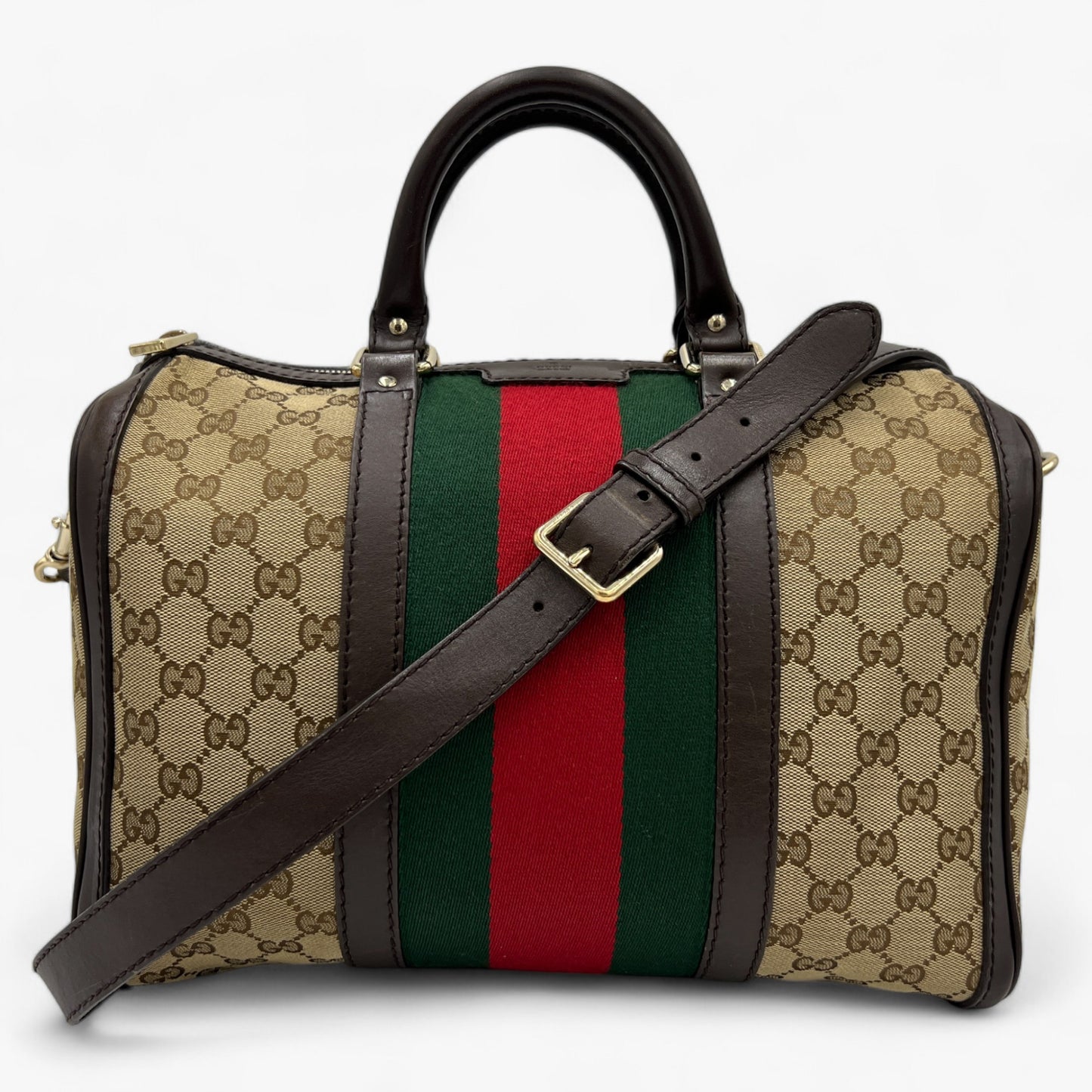 Gucci GG Canvas Leather Vintage Web Boston Bag