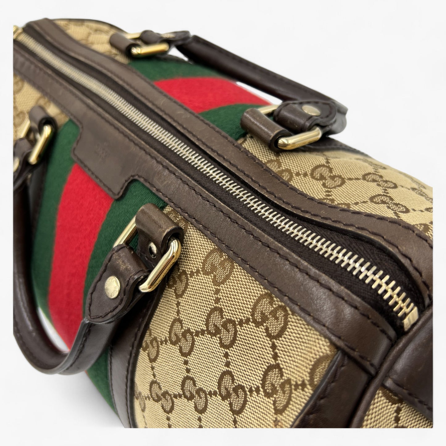 Gucci GG Canvas Leather Vintage Web Boston Bag