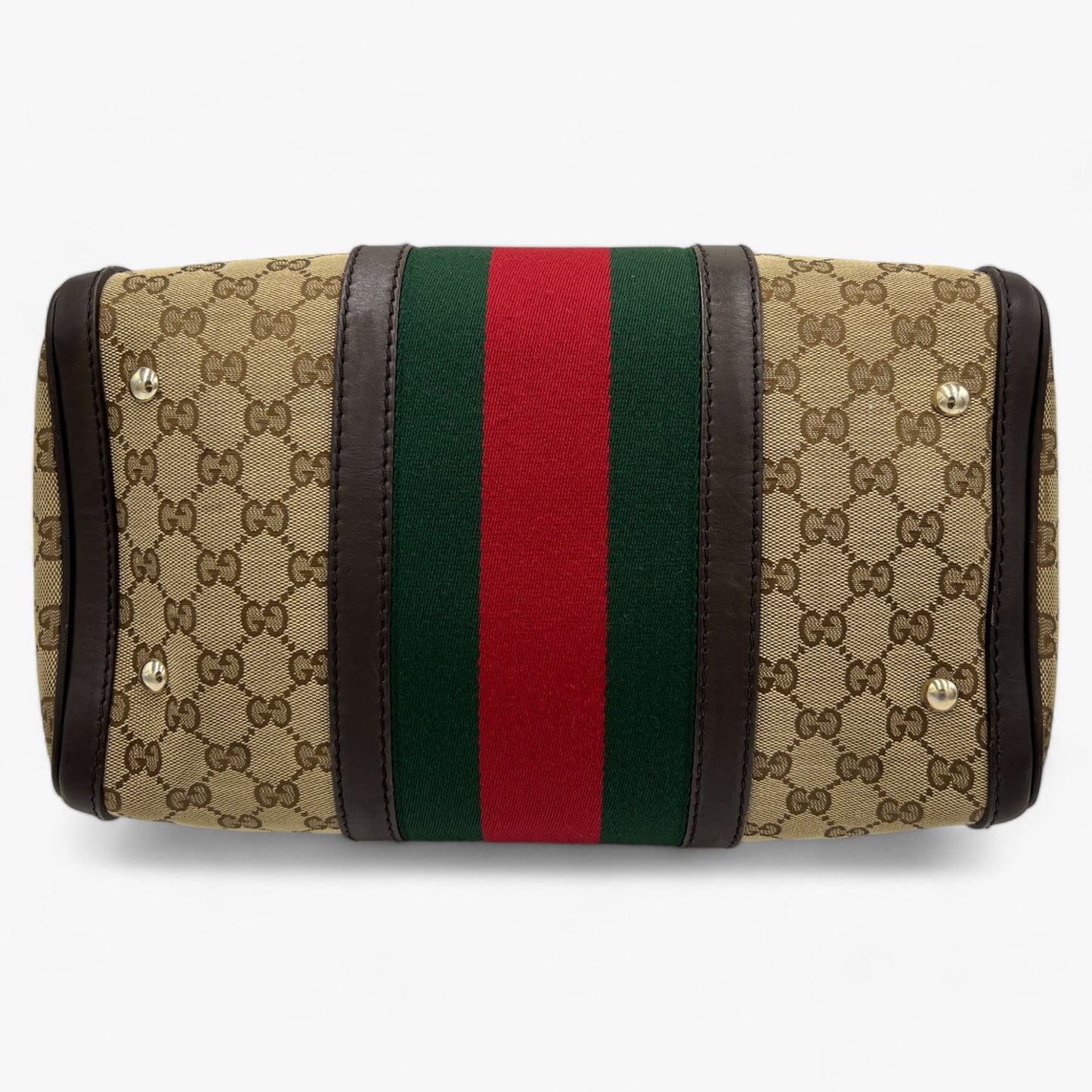 Gucci GG Canvas Leather Vintage Web Boston Bag