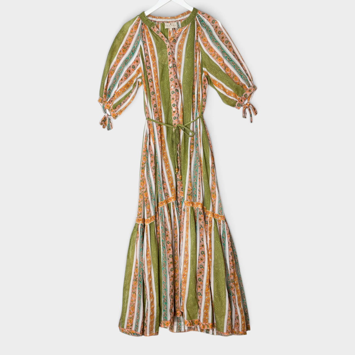 Hannah Artwear Green Orange Floral Cotton Frankie Dress 1 ~ AU8-10