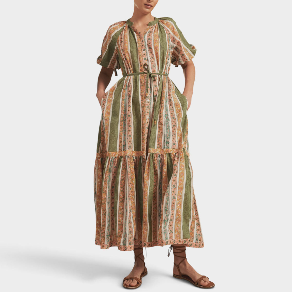 Hannah Artwear Green Orange Floral Cotton Frankie Dress 1 ~ AU8-10