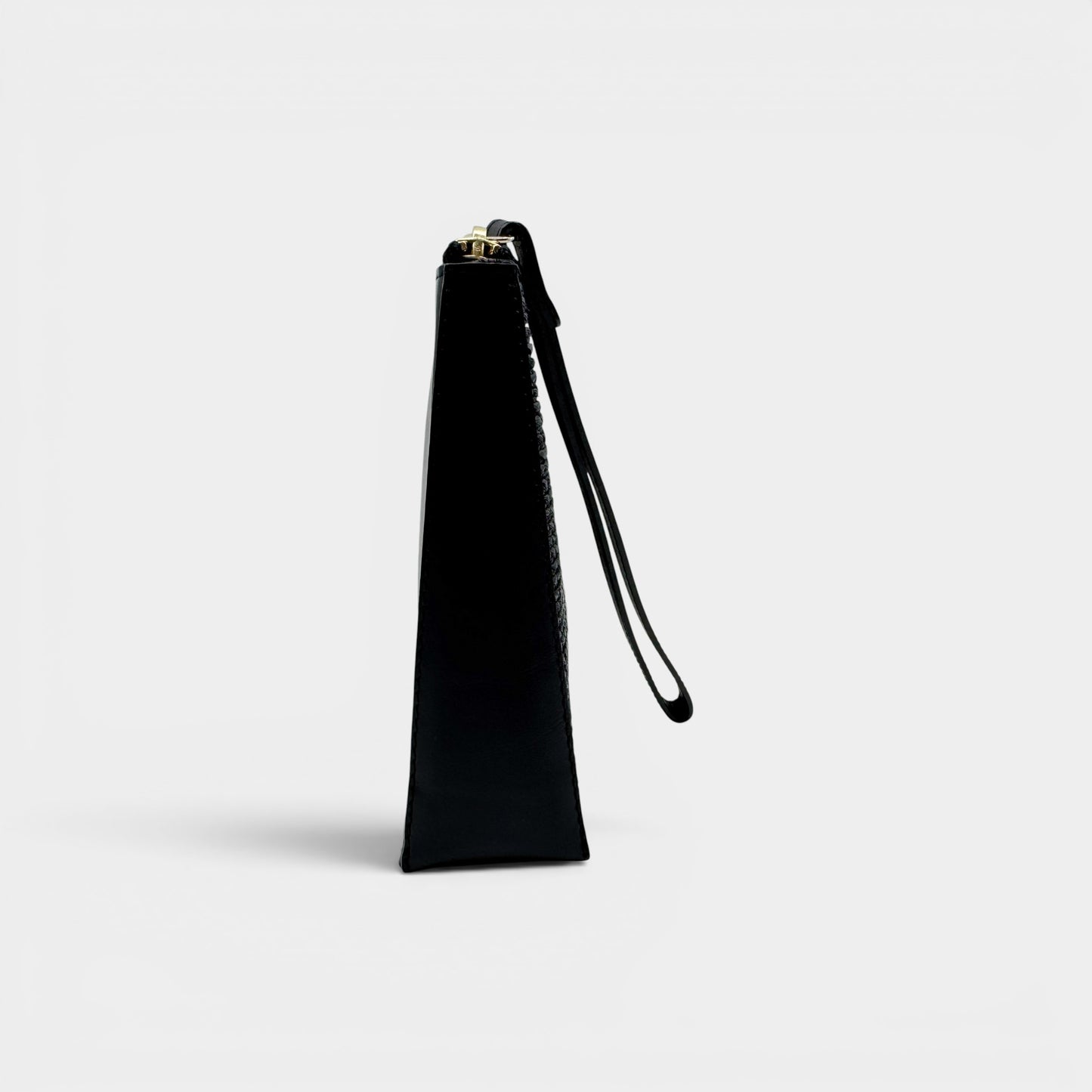 Helen Kaminski Black Leather Raffia Wristlet Clutch Bag