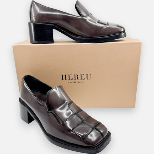 Hereu Guera Brown Leather Interwoven Loafers Shoes EU40 ~ AU9