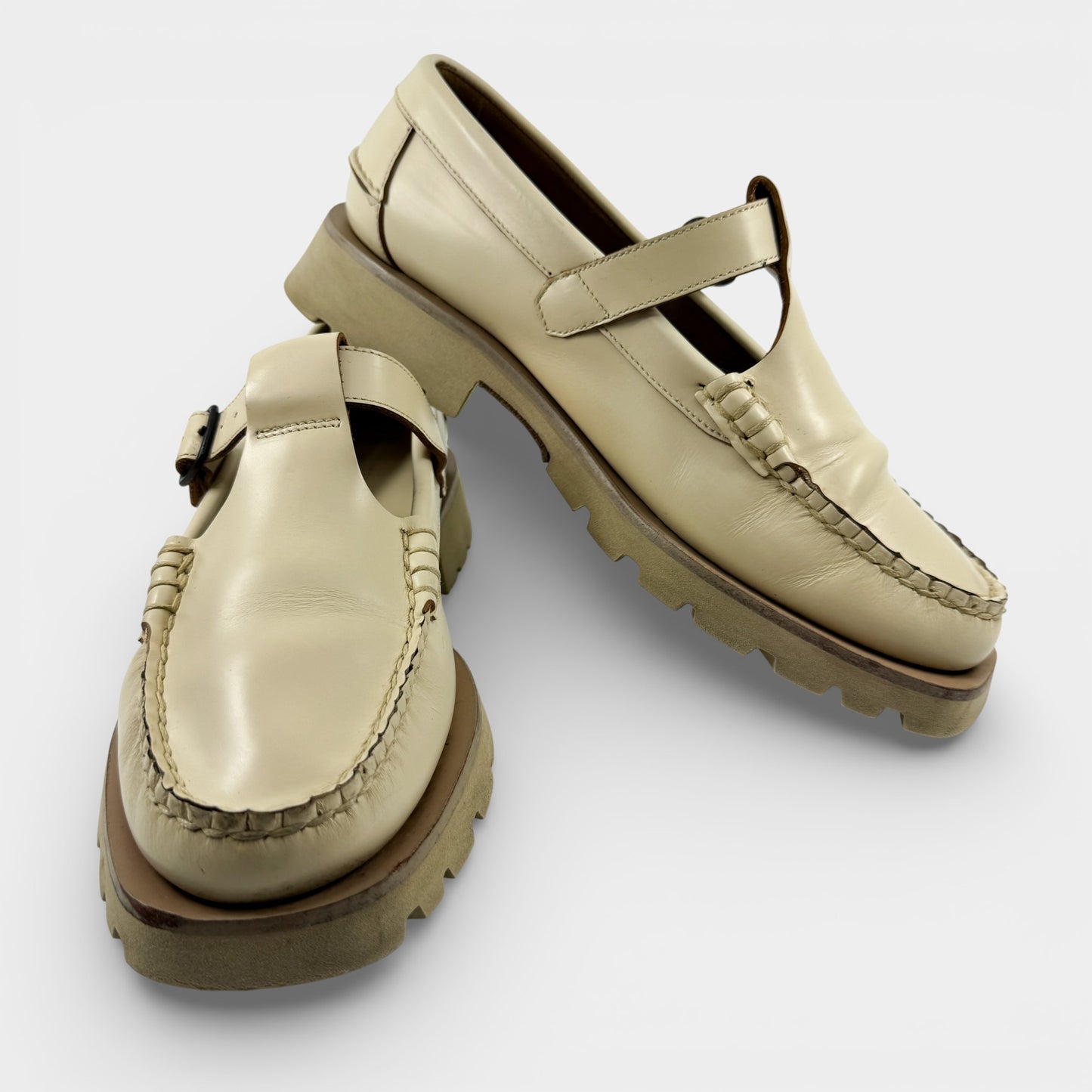 Hereu Cream Leather T- Bar Loafer Shoes EU40 ~ AU9