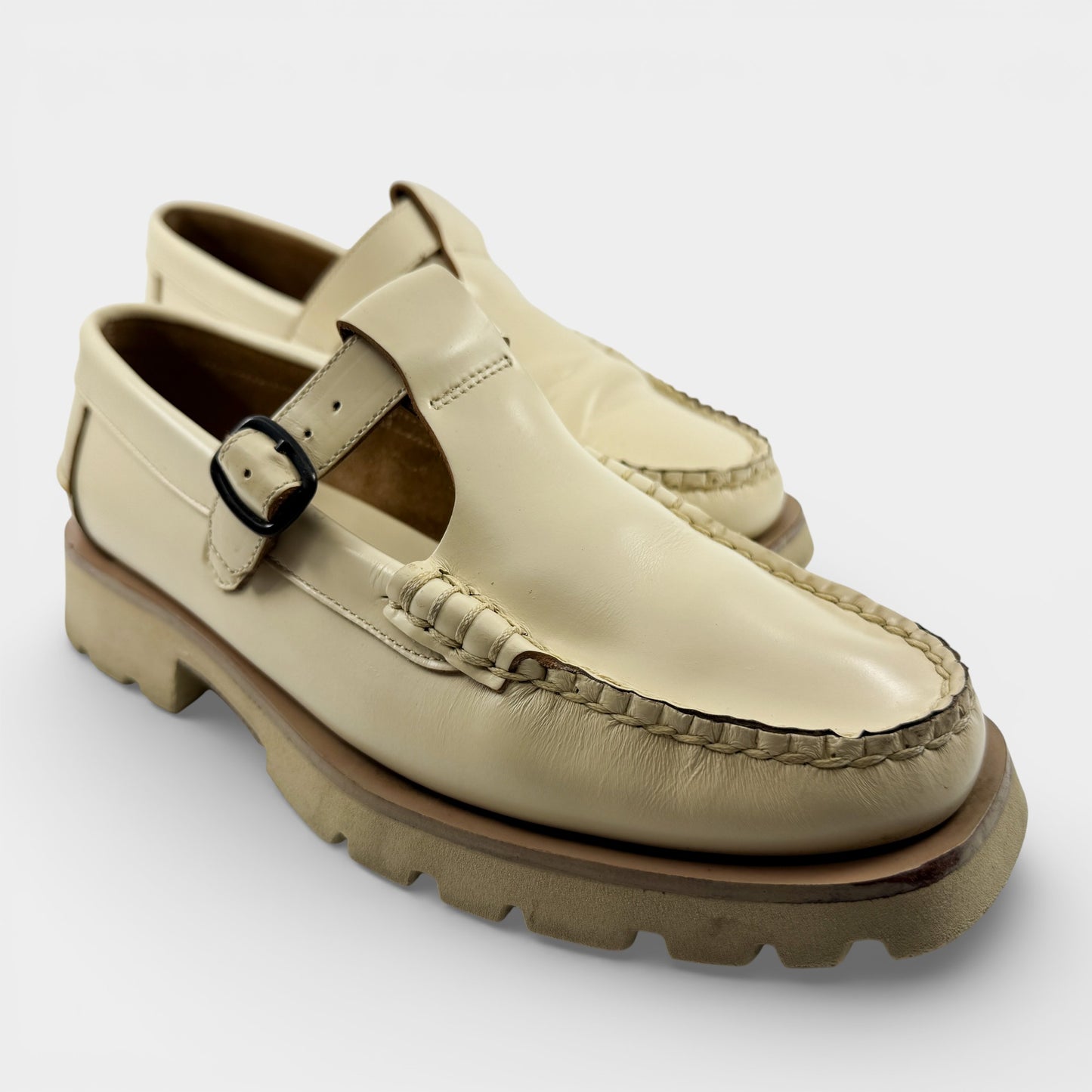 Hereu Cream Leather T- Bar Loafer Shoes EU40 ~ AU9