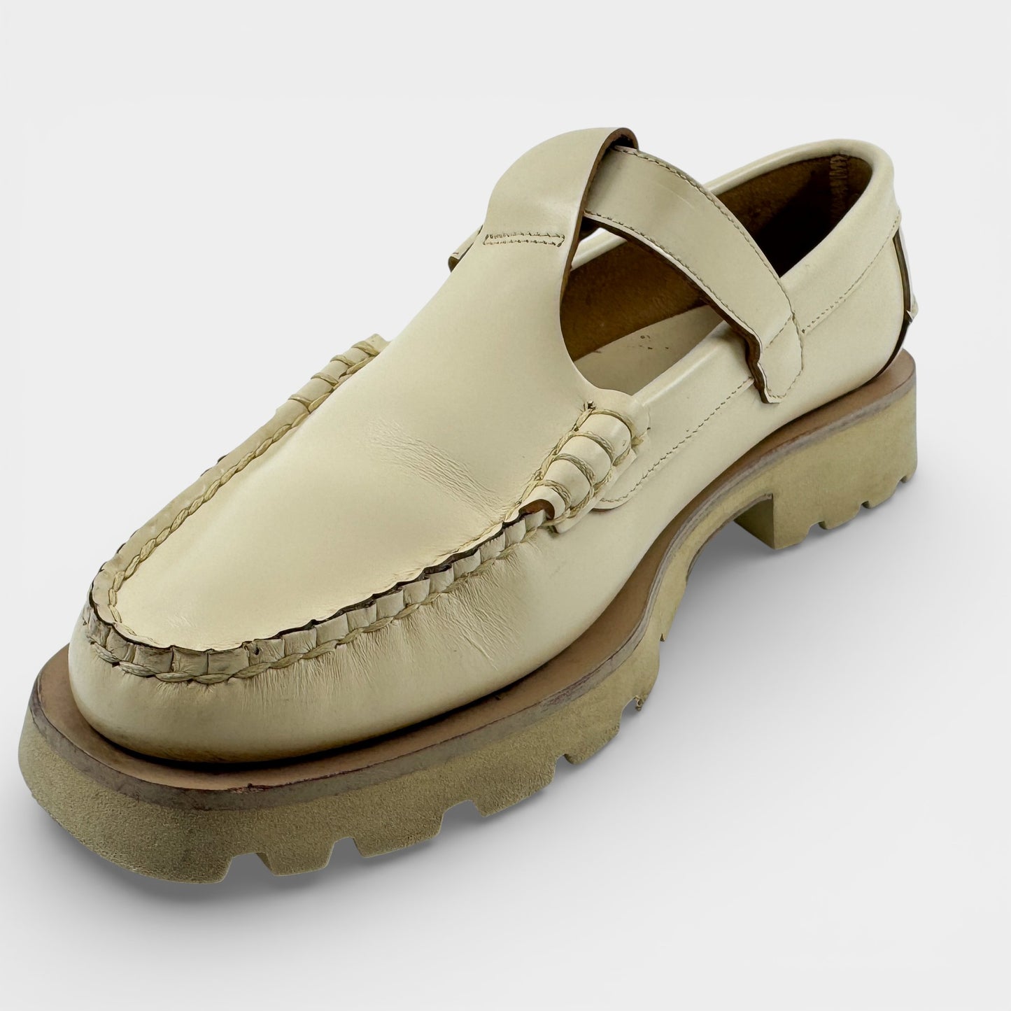 Hereu Cream Leather T- Bar Loafer Shoes EU40 ~ AU9