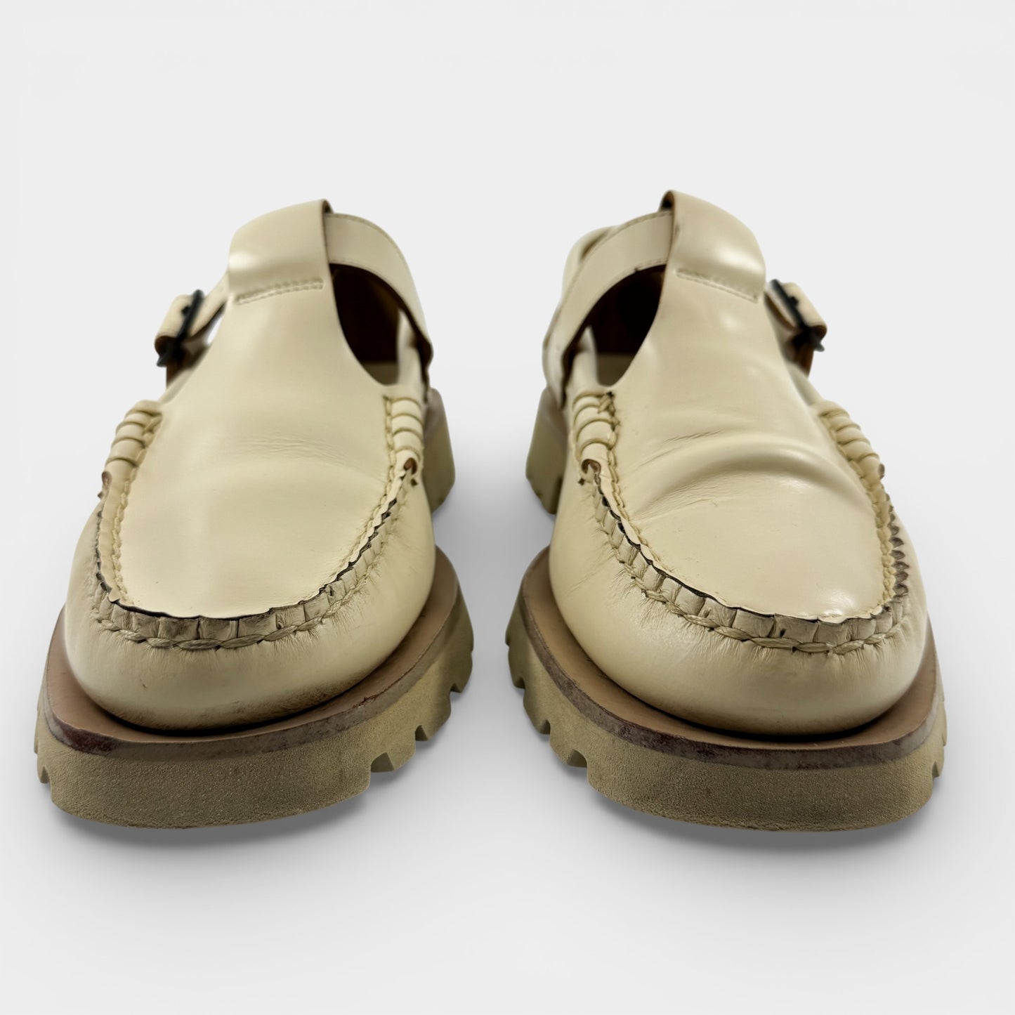 Hereu Cream Leather T- Bar Loafer Shoes EU40 ~ AU9