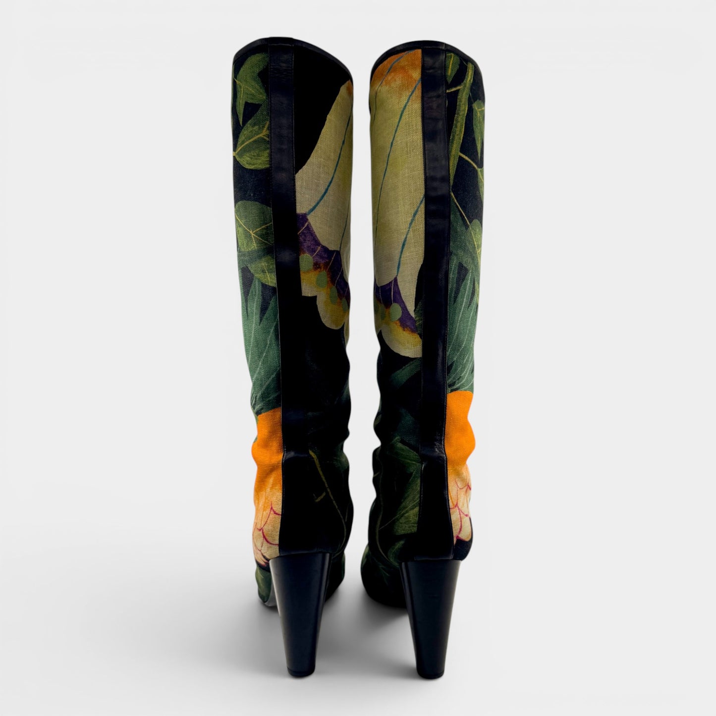 Hermès Green Floral Linen & Leather Lined Long Boots EU39.5 ~ AU8.5