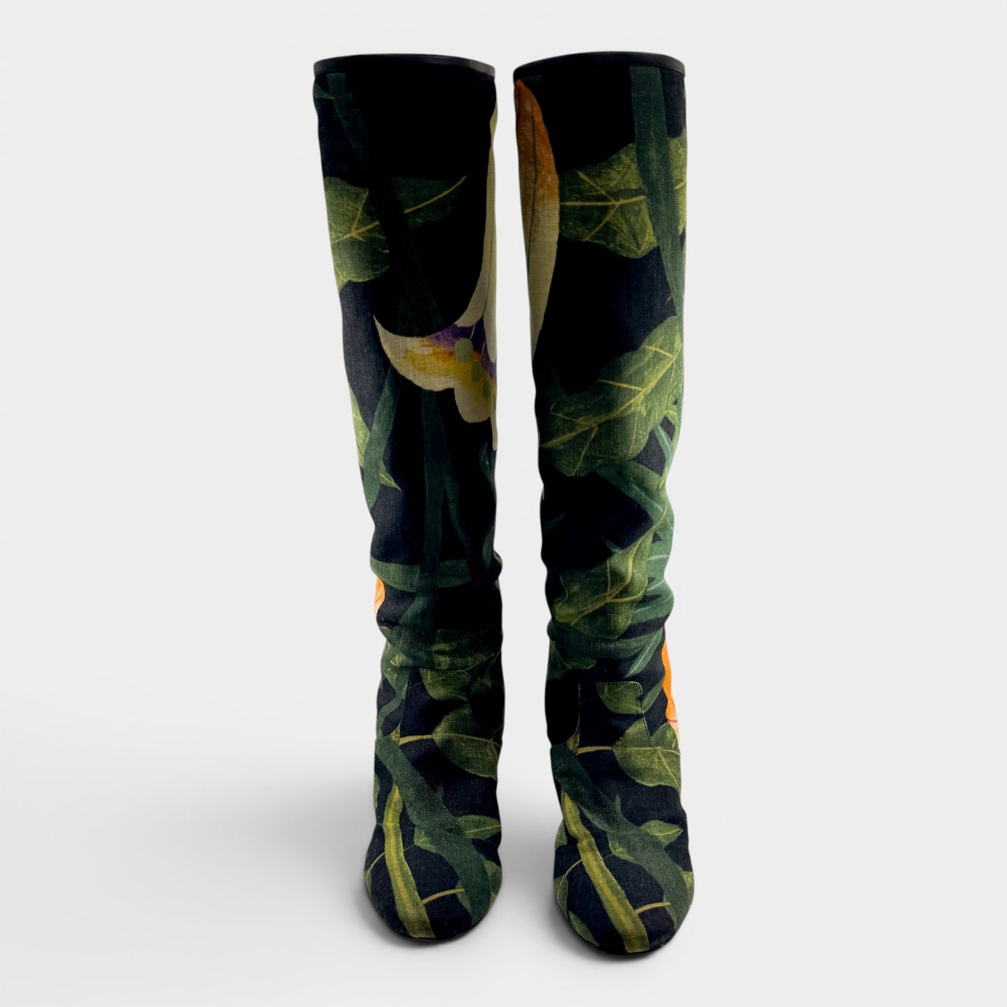 Hermès Green Floral Linen & Leather Lined Long Boots EU39.5 ~ AU8.5