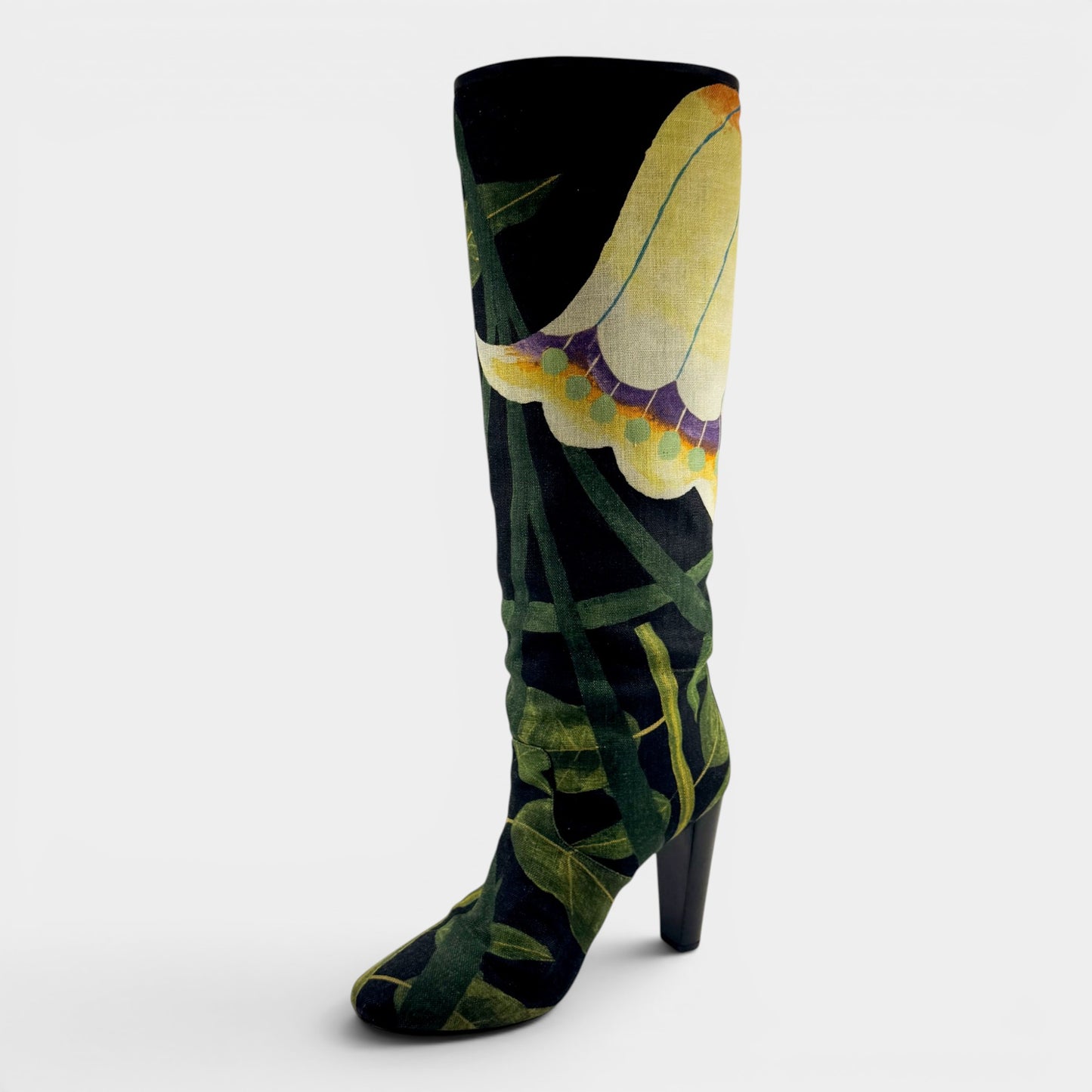 Hermès Green Floral Linen & Leather Lined Long Boots EU39.5 ~ AU8.5