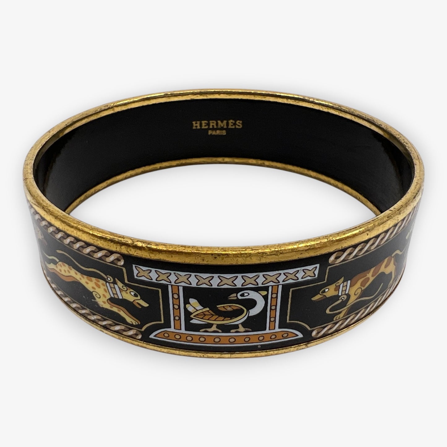 Hermès Grand Apparat Black Enamel Cloisonne Lévriers Bangle Bracelet [67 mm]