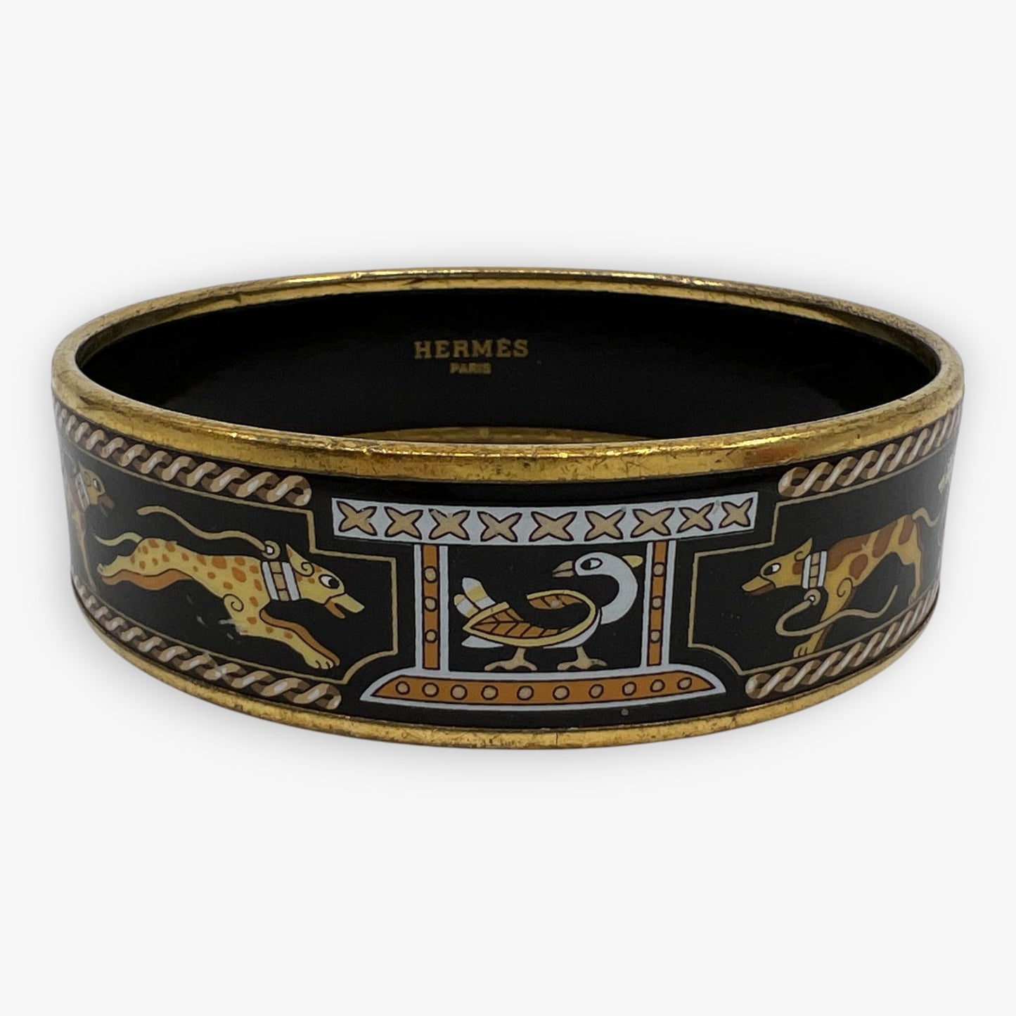 Hermès Grand Apparat Black Enamel Cloisonne Lévriers Bangle Bracelet [67 mm]