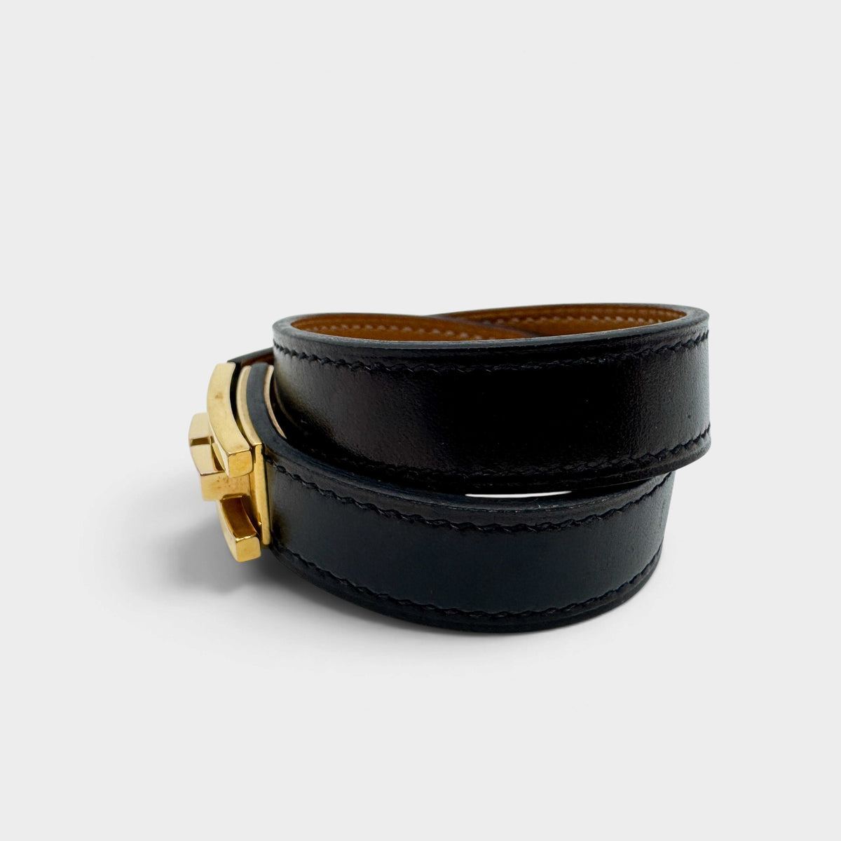 Hermes Behapi Double Tour Black Leather Gold H Clasp Wrap Bracelet