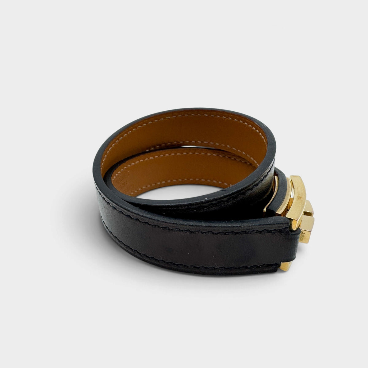 Hermes Behapi Double Tour Black Leather Gold H Clasp Wrap Bracelet