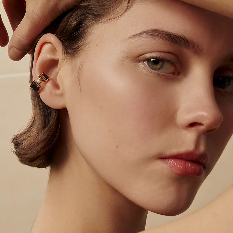 Hermès Gold & Brown Leather Olympe Single Ear Cuff Small