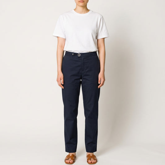 Hermès Dark Navy Blue Cotton Gabardine Casual Pants EU40 ~ US6 ~ AU10