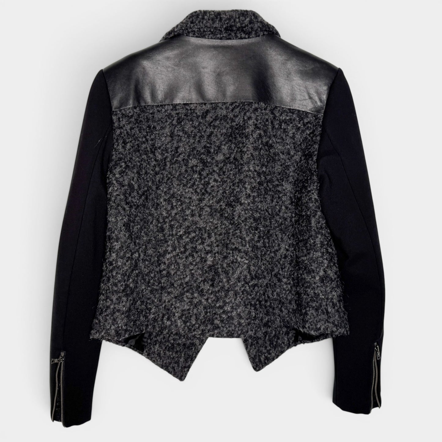 Husk Grey Black Leather & Boucle Wool Jacket 3 ~ AU8-10