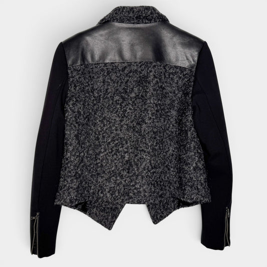 Husk Grey Black Leather & Boucle Wool Jacket 3 ~ AU8-10