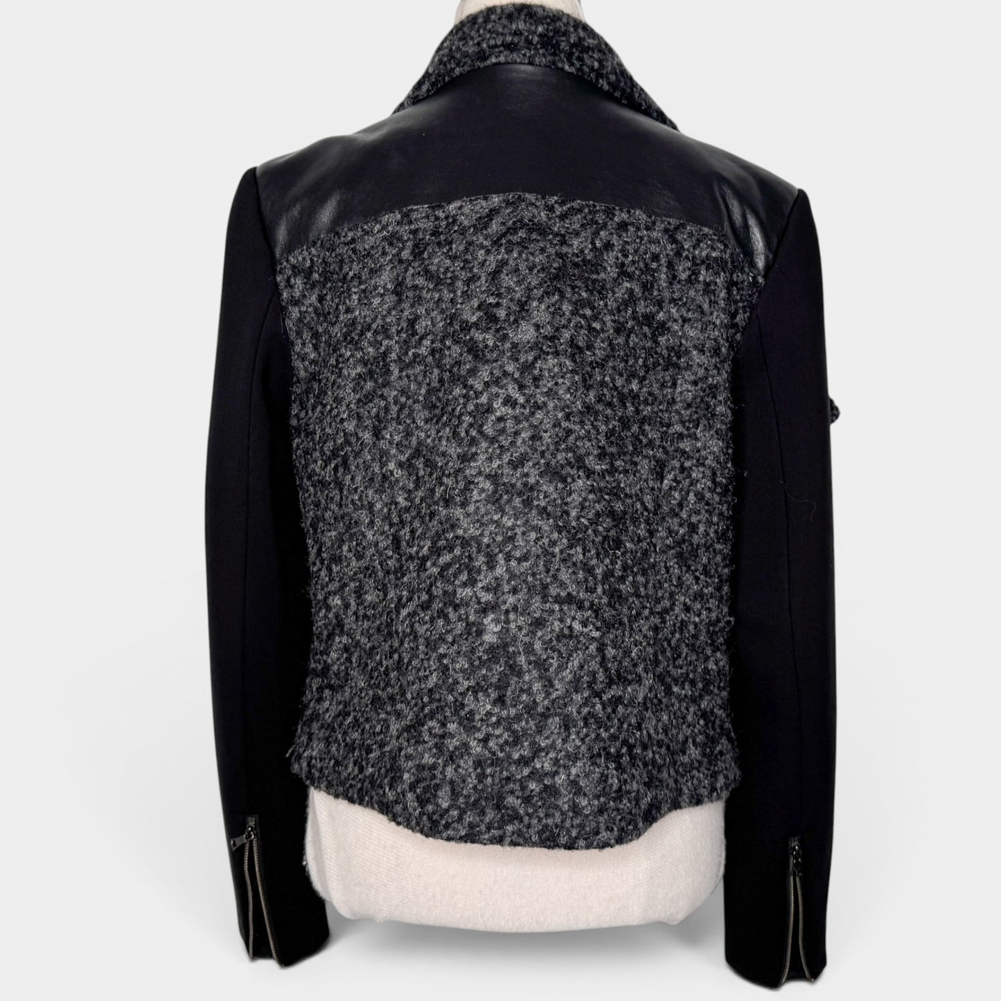 Husk Grey Black Leather & Boucle Wool Jacket 3 ~ AU8-10