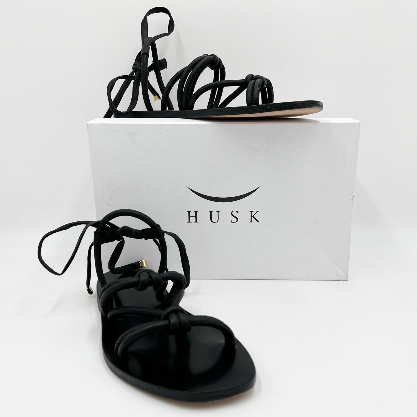 Husk 'Dream' Black Leather Greek Style Sandal Shoes EU41 ~ AU10 ~ US10