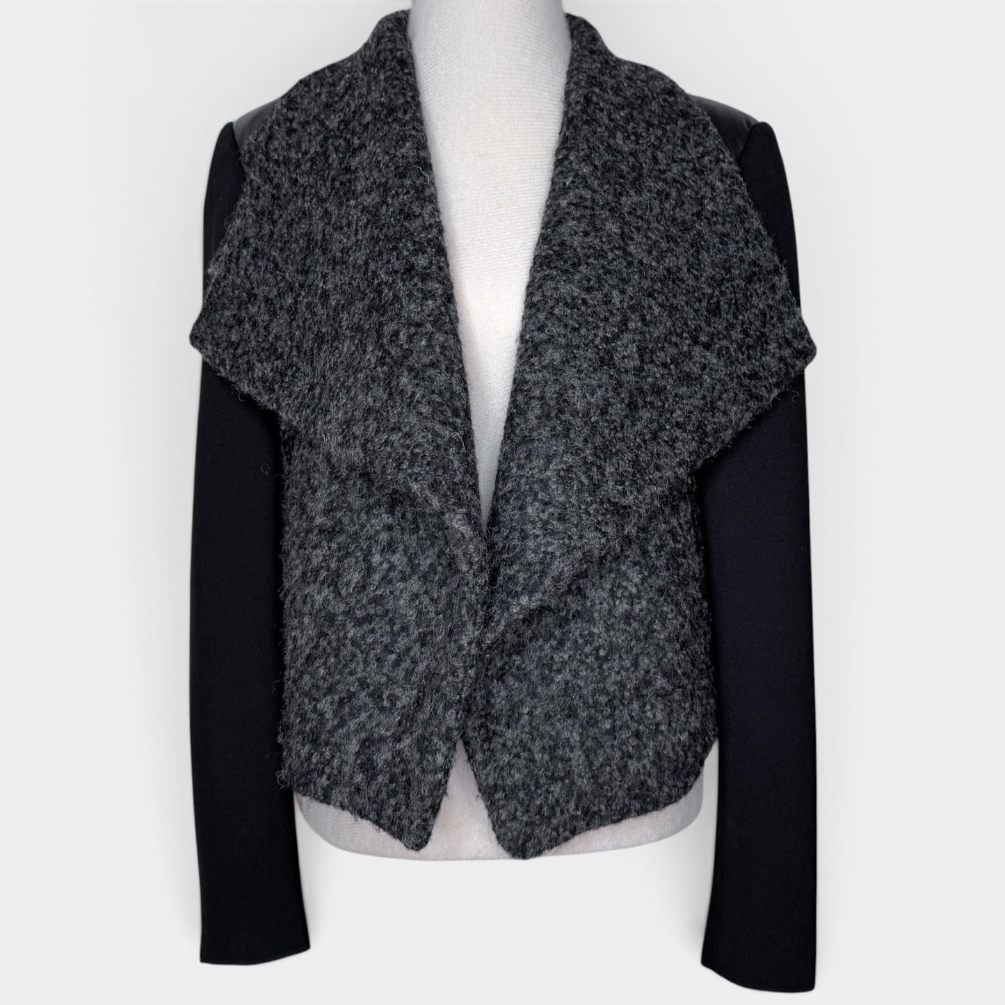 Husk Grey Black Leather & Boucle Wool Jacket 3 ~ Medium ~ AU8-10