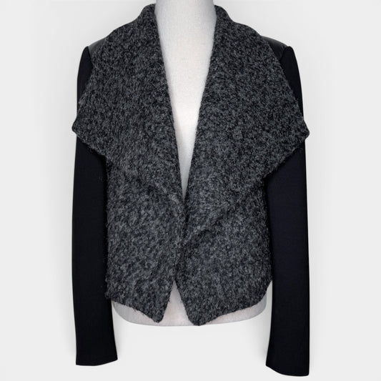 Husk Grey Black Leather & Boucle Wool Jacket 3 ~ Medium ~ AU8-10