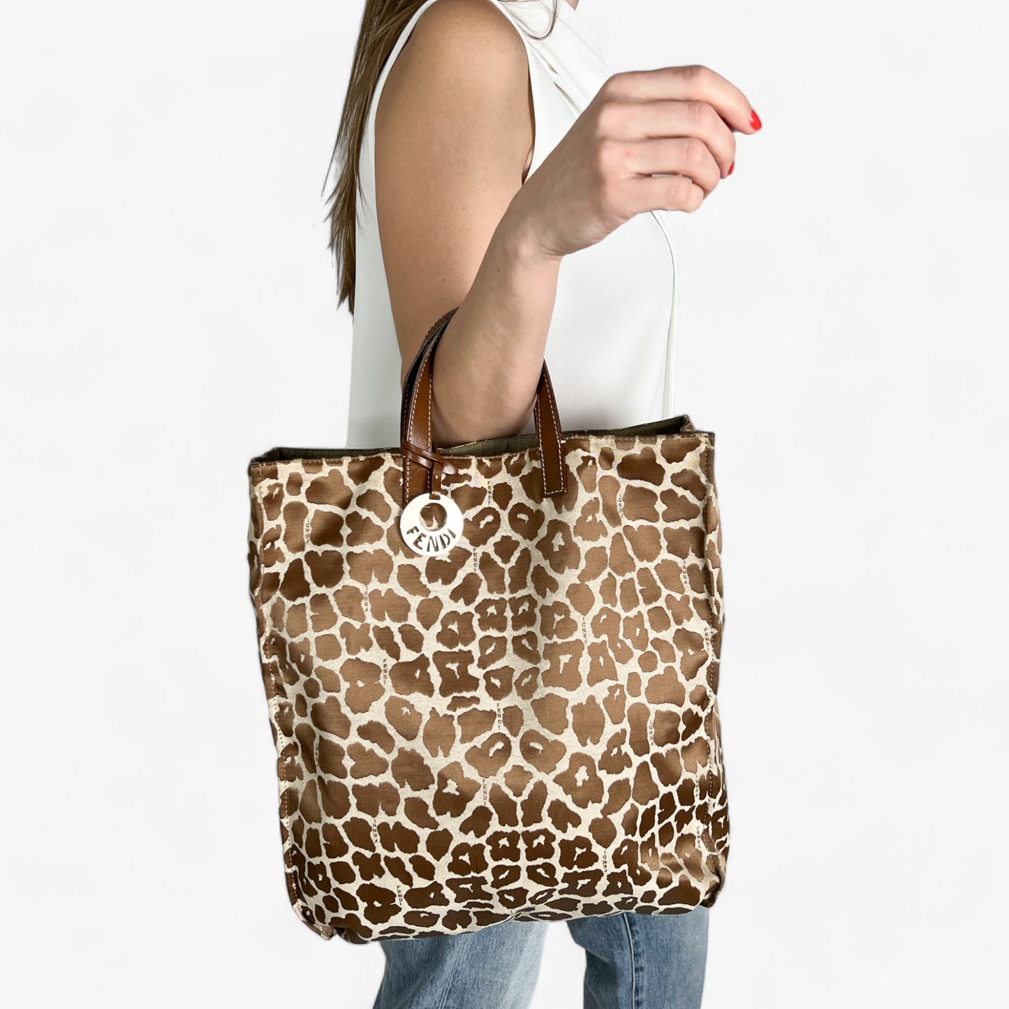 Fendi Leopard Jacquard Fabric Tote Bag