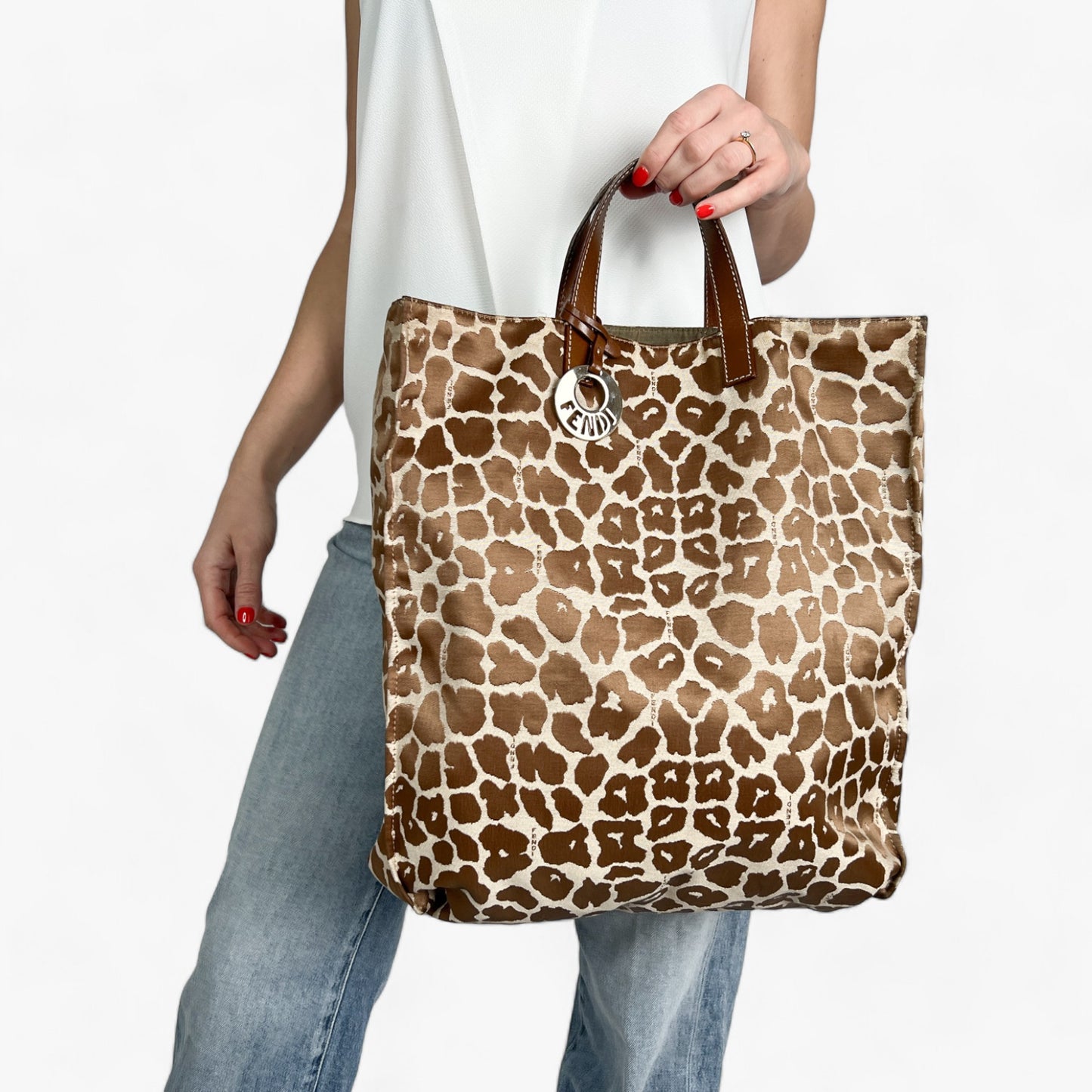 Fendi Leopard Jacquard Fabric Tote Bag