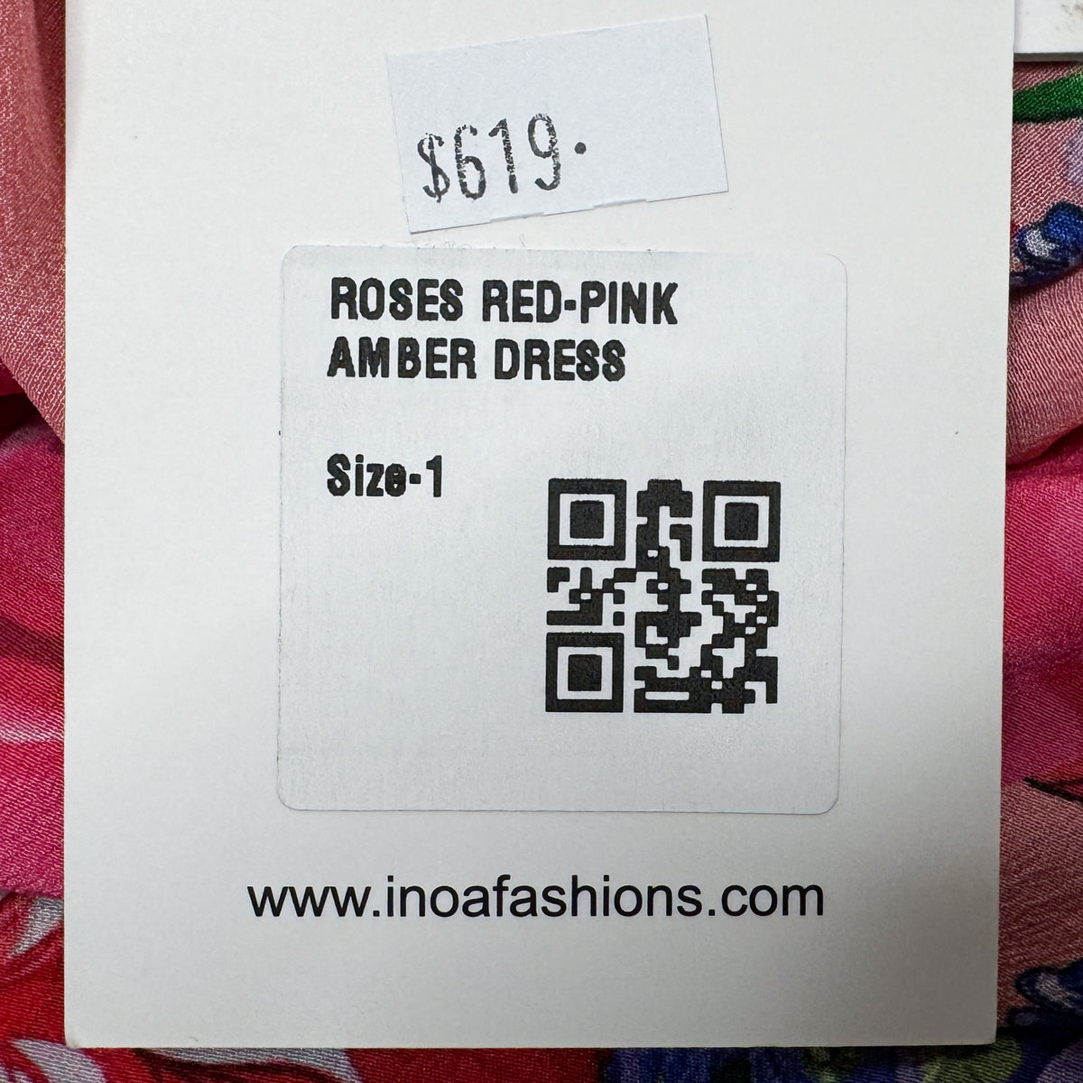 INOA Roses Red Pink Silk Amber Swing Dress 1 ~ AU10 [NEW]