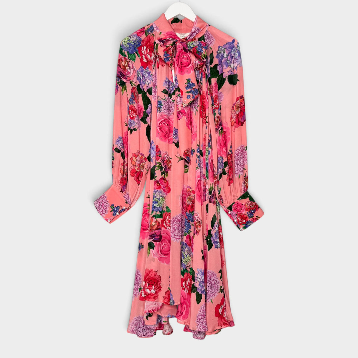 INOA Roses Red Pink Silk Amber Swing Dress 1 ~ AU10 [NEW]