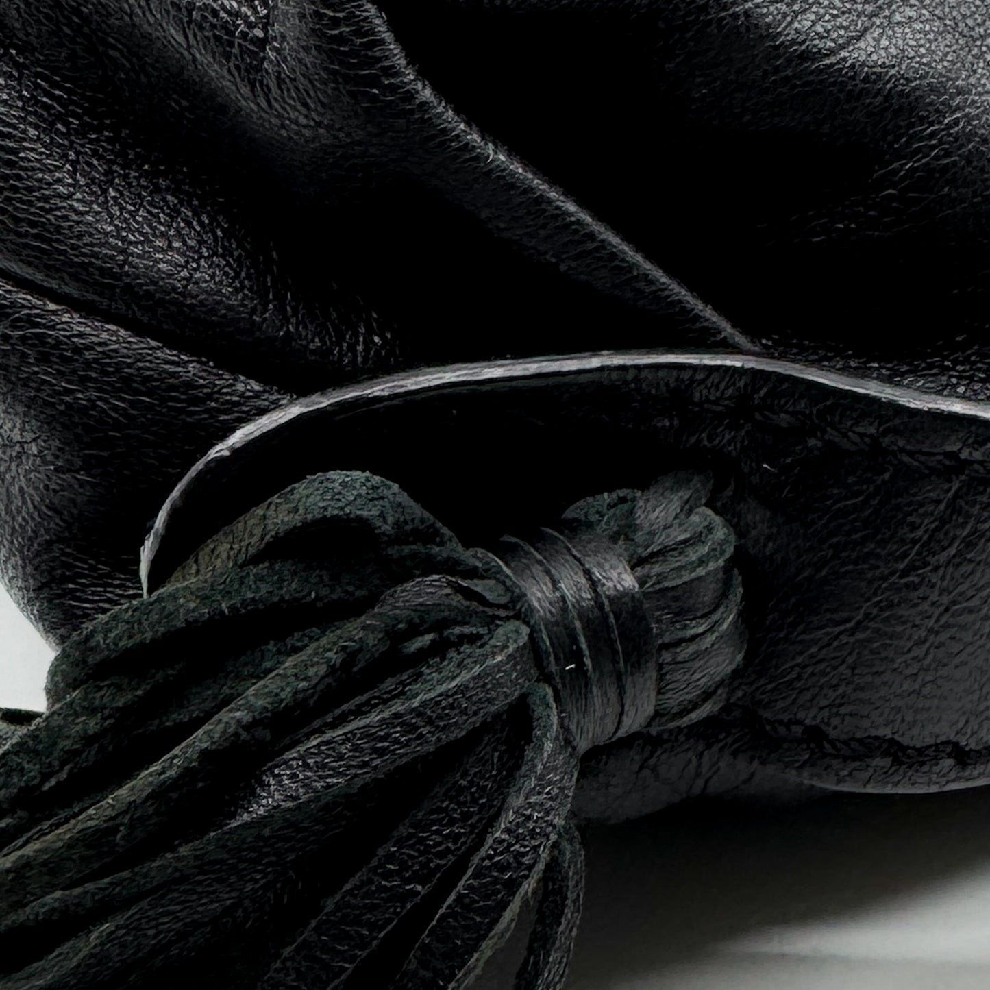 Isabella Fiore Black Woven Leather Tassel Boho Shoulder Bag