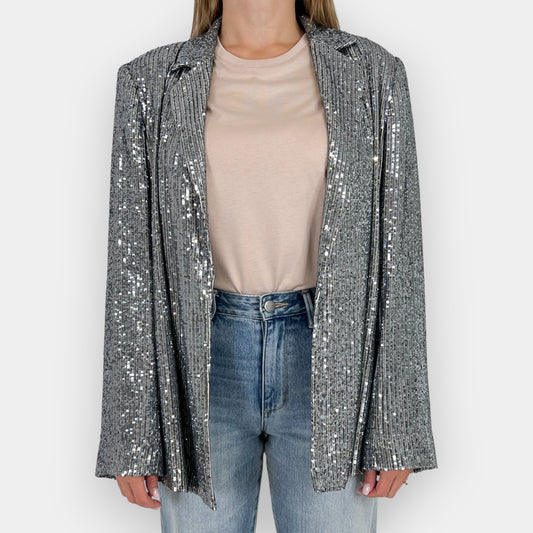 Witchery Gunmetal Sequin Single-Breasted Long Blazer AU12–14 ~ Large