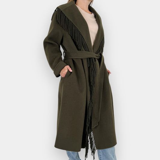Minima Esenciales Khaki Green 100% Wool Yani Fringed Coat AU16 ~ Large