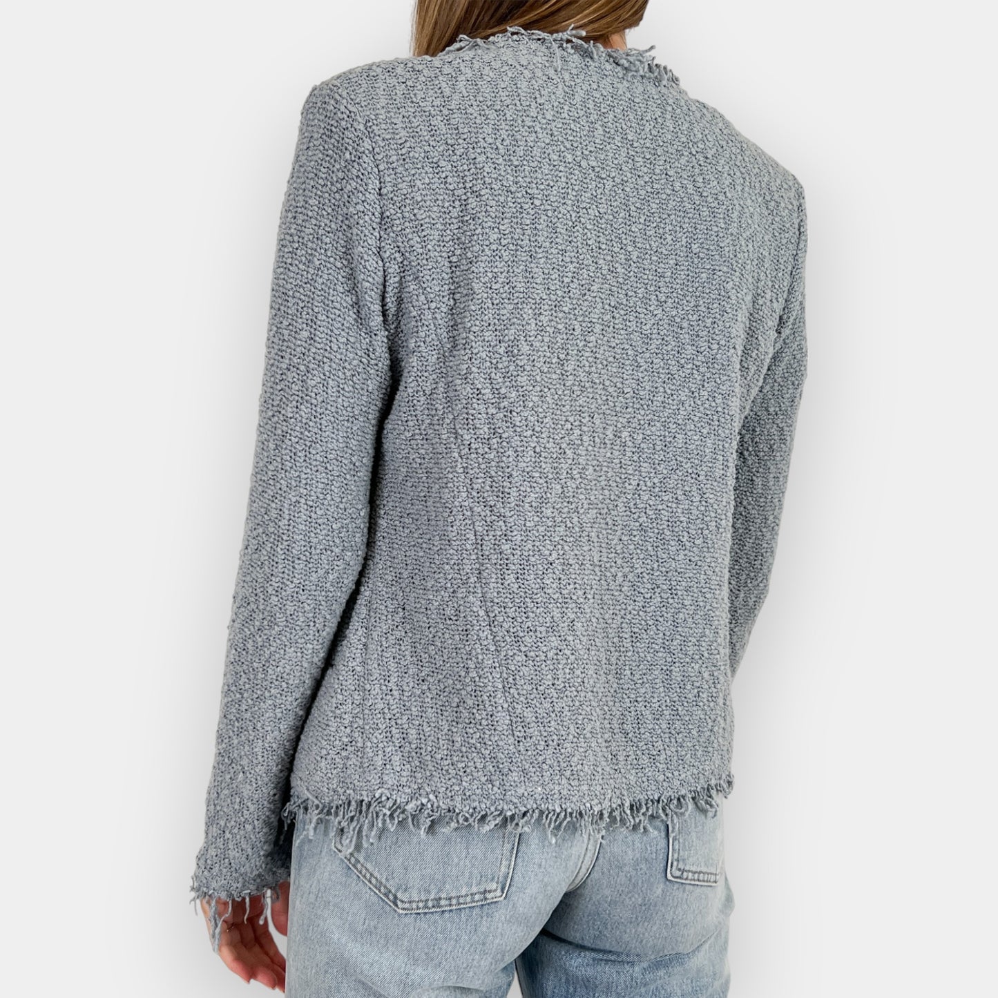 IRO Light Blue Knit Cotton Frayed Edge Jacket Small