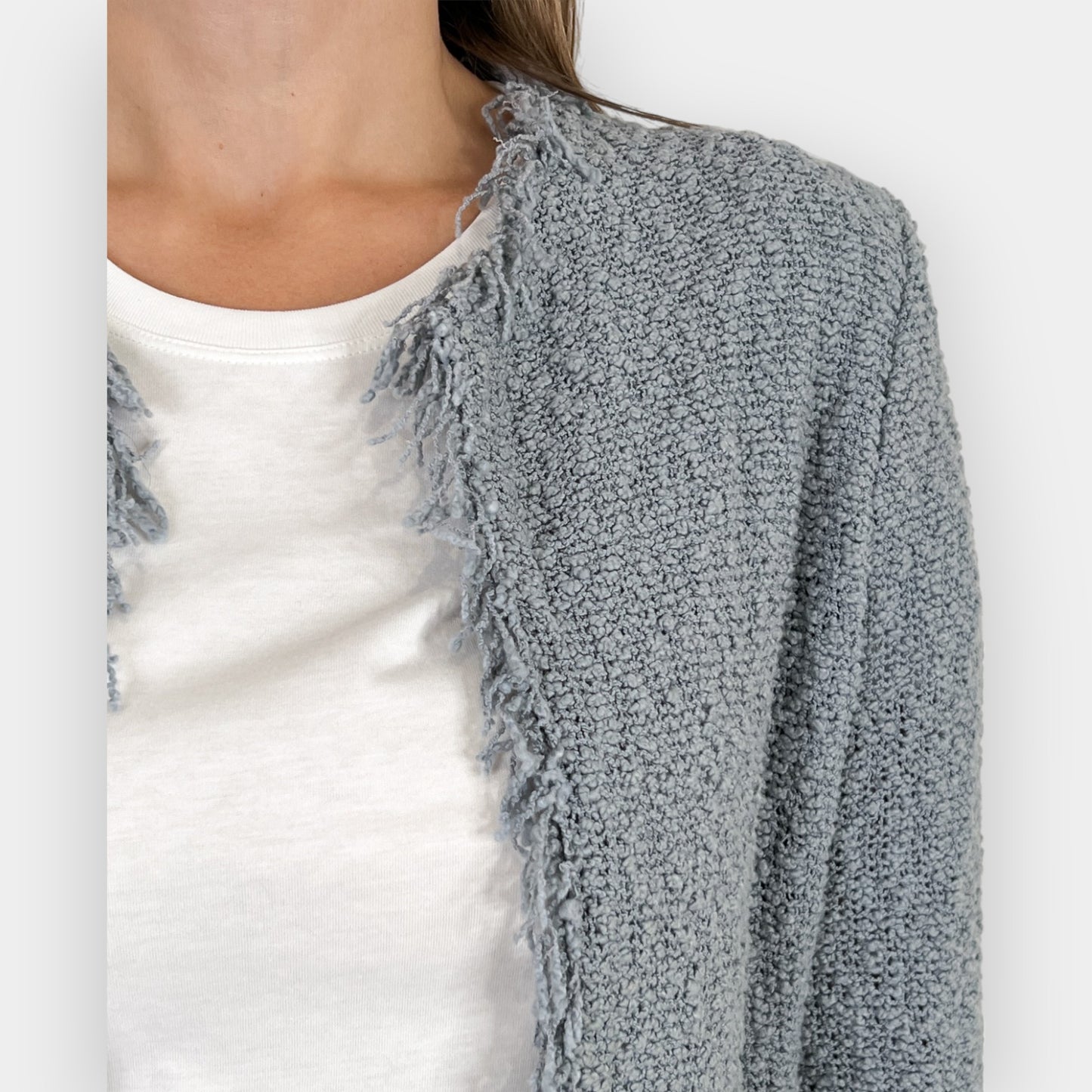 IRO Light Blue Knit Cotton Frayed Edge Jacket Small