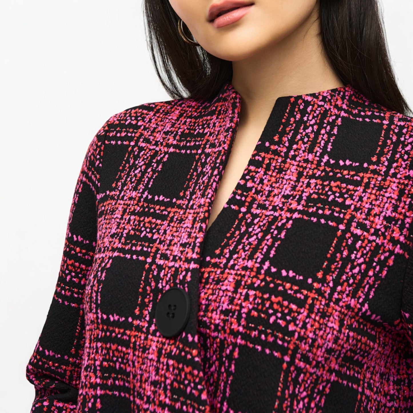 Joseph Ribkoff Pink Jacquard Knit Plaid Print Jacket AU14 ~ US12 [NEW]