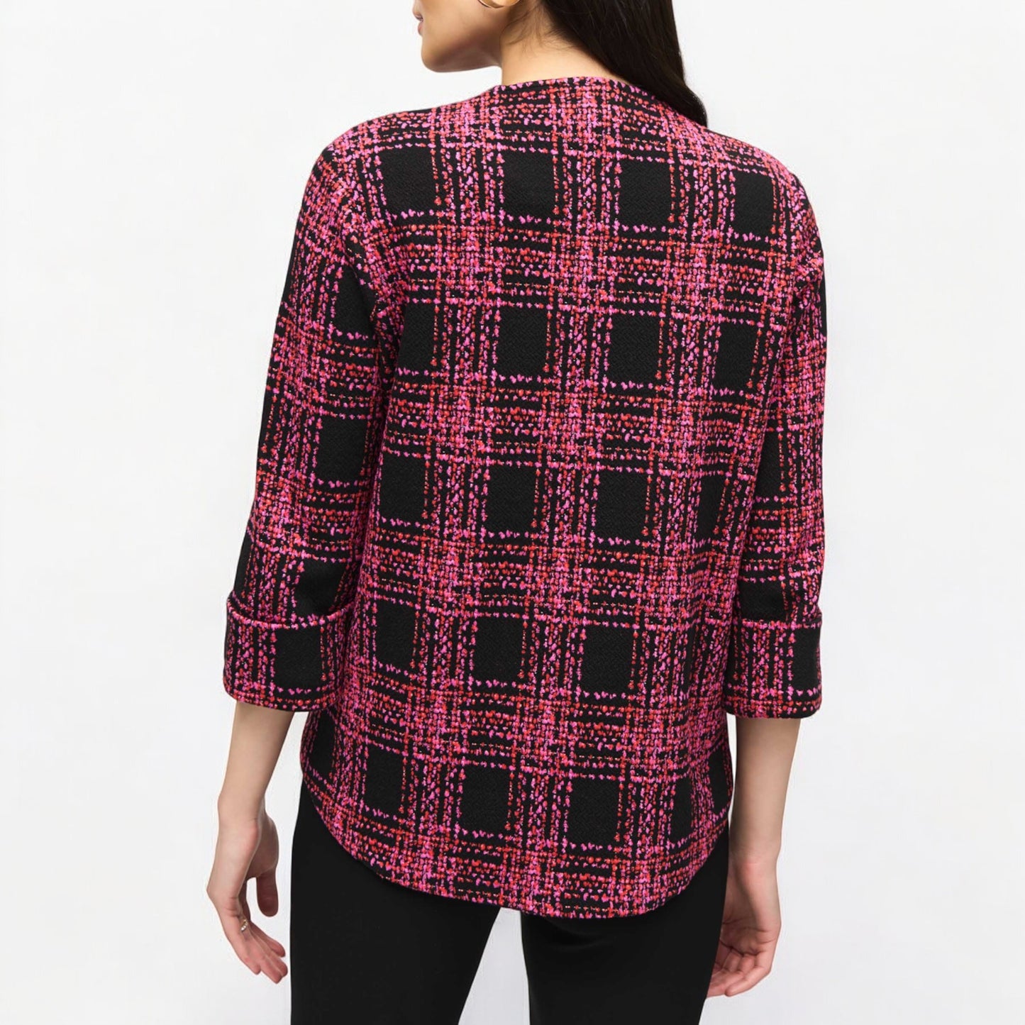 Joseph Ribkoff Pink Jacquard Knit Plaid Print Jacket AU14 ~ US12 [NEW]