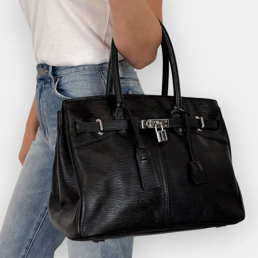 Jasper Conran Black Textured Leather Top Handle Padlock Bag