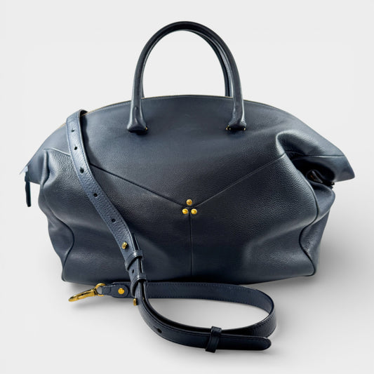 Jerome Dreyfuss Navy Blue Leather Gerald Top Handle Zip Tote Bag