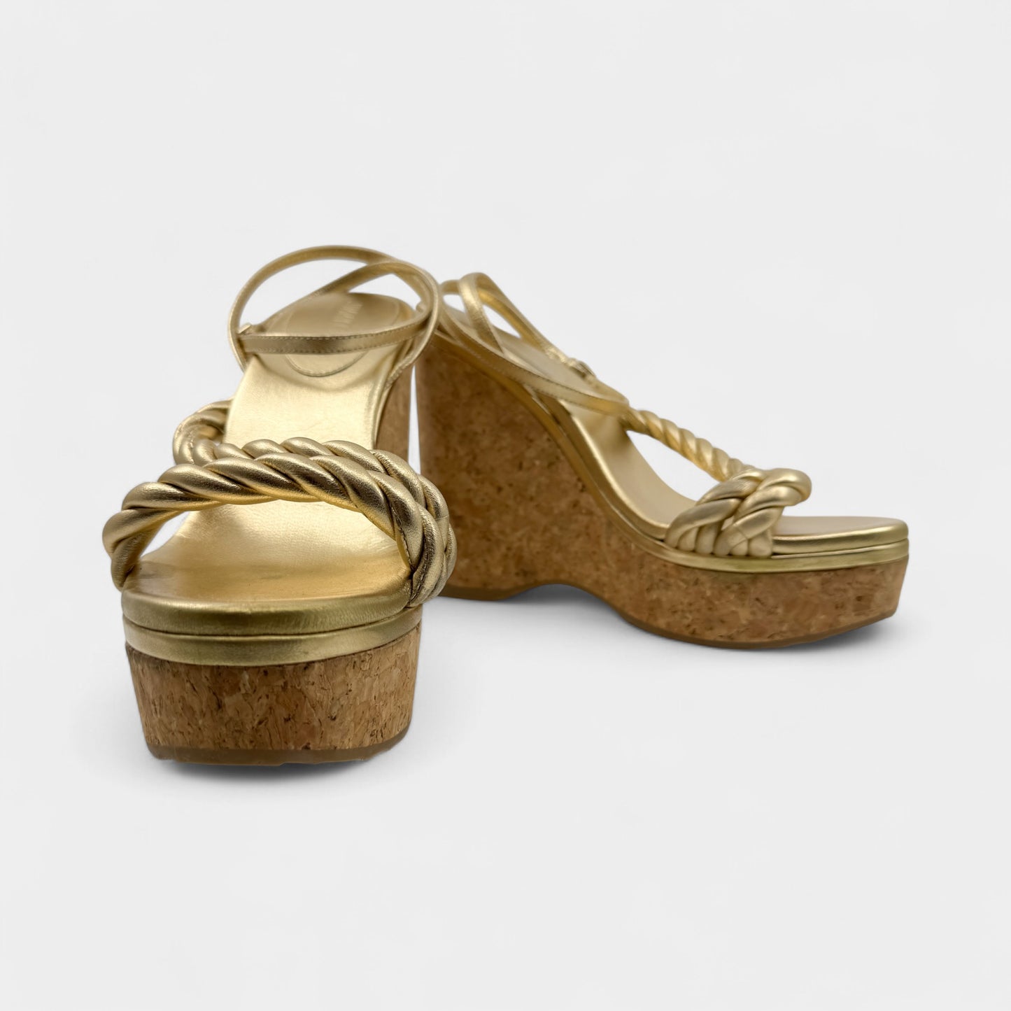 Jimmy Choo Gold Leather & Cork Diosa Platform Shoes EU41 ~ AU10