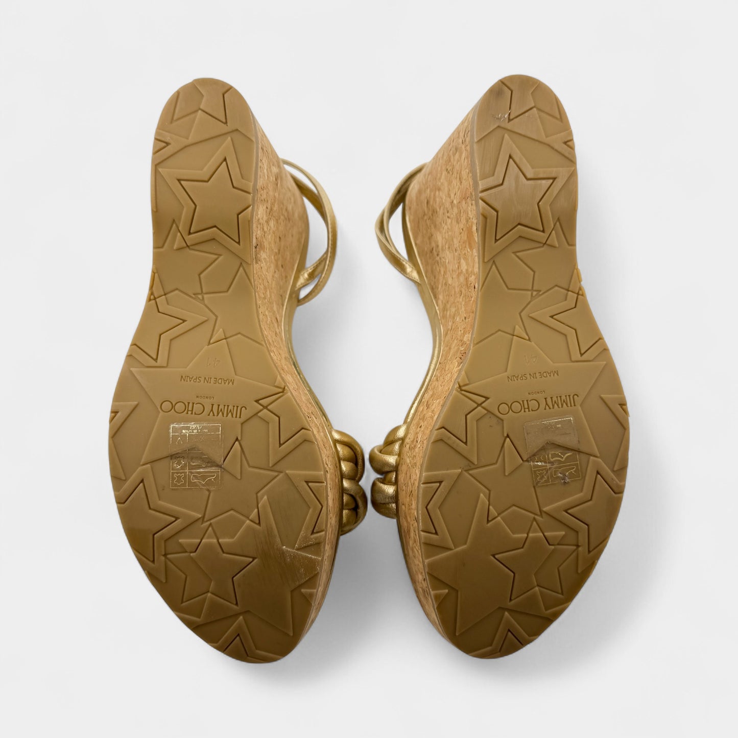 Jimmy Choo Gold Leather & Cork Diosa Platform Shoes EU41 ~ AU10