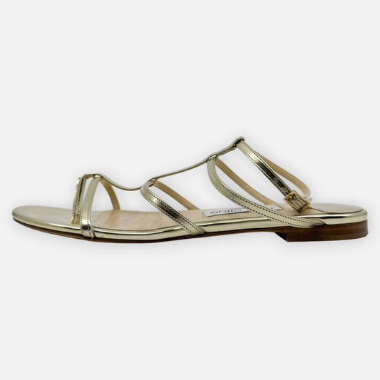 Jimmy Choo Gold Leather Strappy Sandal Flat Shoes EU39.5 ~ AU8